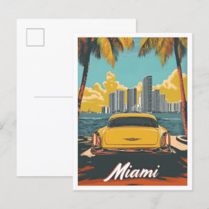 Miami Florida USA Art Vintage Travel Illustration Postkarte