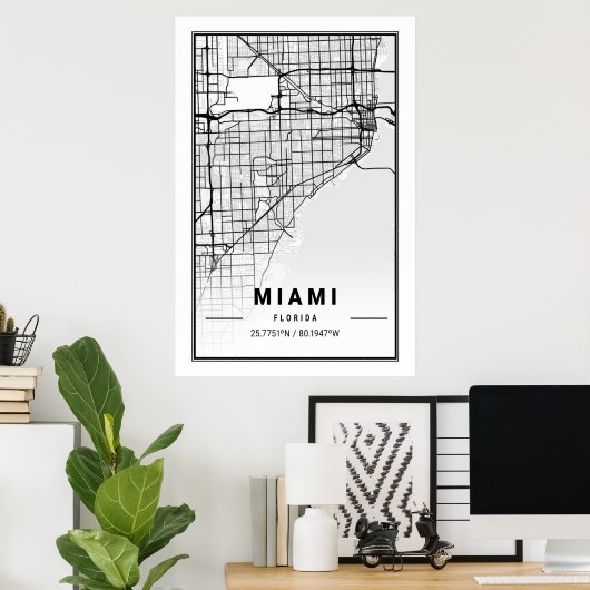 Miami Florida USA Cities Travel City Map Modern Si Poster (Heimbüro)