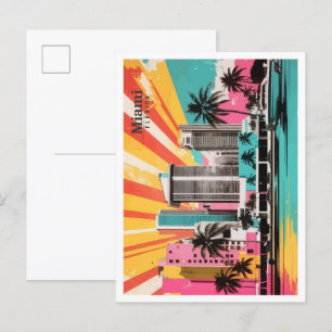 Miami Florida USA Pop Art Travel Illustration Postkarte