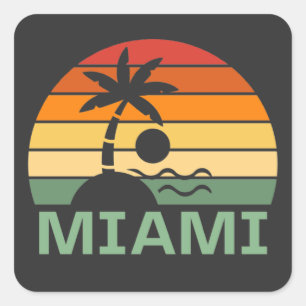 Miami Florida Vintag Palm Trees Summer Beach Quadratischer Aufkleber
