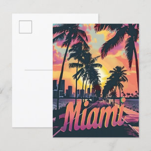 Miami Florida Vintag Retro Travel Illustration Postkarte