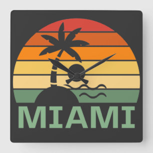 Miami Florida Vintage Palm Trees Summer Beach Quadratische Wanduhr