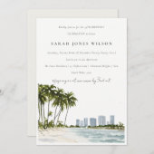 Miami Florida Wasserfarbenpalme Landschaft Geburts Einladung (Vorne/Hinten)