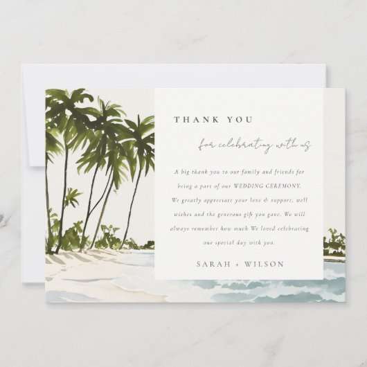 Miami Florida Wasserfarbenpalme Landschaft Hochzei Dankeskarte (Vorderseite)