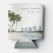 Miami Florida Wasserfarbenpalme Landschaft Hochzei Dosenkühler (Vorderseite)
