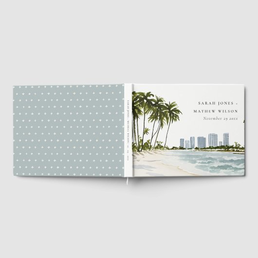Miami Florida Wasserfarbenpalme Landschaft Hochzei Gästebuch (Voll)