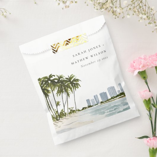 Miami Florida Wasserfarbenpalme Landschaft Hochzei Geschenktütchen (Versiegelt)