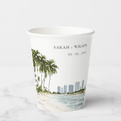Miami Florida Wasserfarbenpalme Landschaft Hochzei Pappbecher (Rückseite)