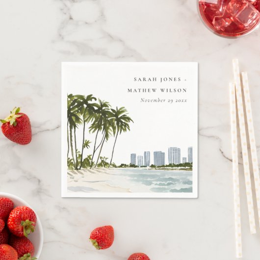 Miami Florida Wasserfarbenpalme Landschaft Hochzei Serviette (Beispiel)