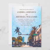 Miami Florida Watercolor City Hochzeit in Urlaubso Einladung (Vorderseite)