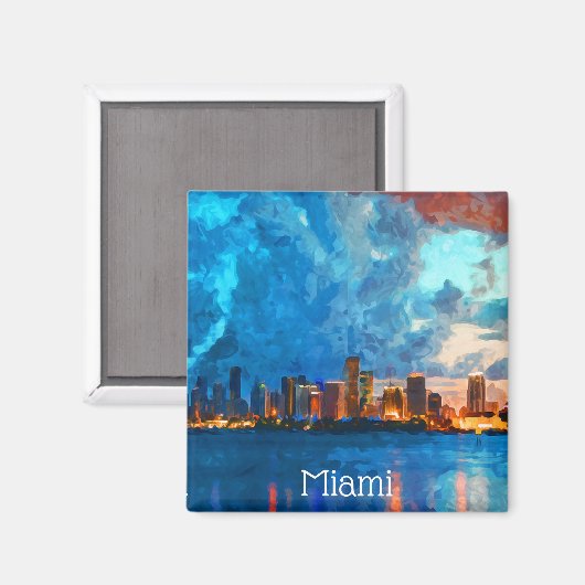 Miami Florida Watercolor Stadtansicht Magnet (Vorderseite/Rückseite)