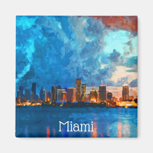 Miami Florida Watercolor Stadtansicht Magnet