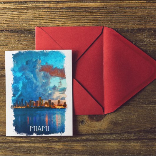 Miami Florida Watercolor Stadtansicht Postkarte