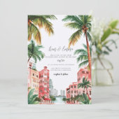 Miami Florida Watercolor Wedding Invitation Einladung (Stehend Vorderseite)