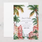 Miami Florida Watercolor Wedding Invitation Einladung (Vorne/Hinten)