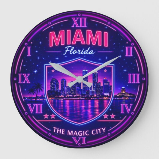 Miami Florida Waterfront Große Wanduhr (Vorderseite)