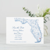 Miami Florida Wedding Elegant Navy Map Save The Date (Stehend Vorderseite)