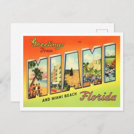 Miami, Floridas Vintage Großbuchstaben Postkarte (Vorne/Hinten)