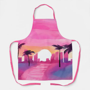 Miami in Pink Helle Aquarellmalerei Schürze
