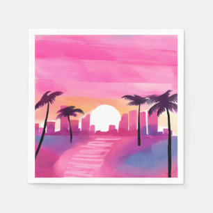 Miami in Pink   Helle Aquarellmalerei Serviette