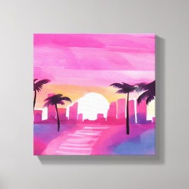 Miami in Rosa | Helle Aquarellmalerei Leinwanddruck