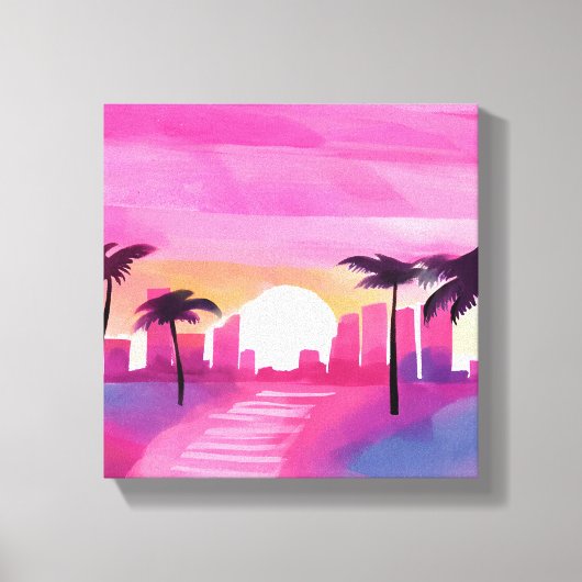 Miami in Rosa | Helle Aquarellmalerei Leinwanddruck (Vorderseite)
