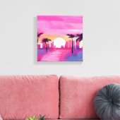 Miami in Rosa | Helle Aquarellmalerei Leinwanddruck (Insitu (Wohnzimmer))