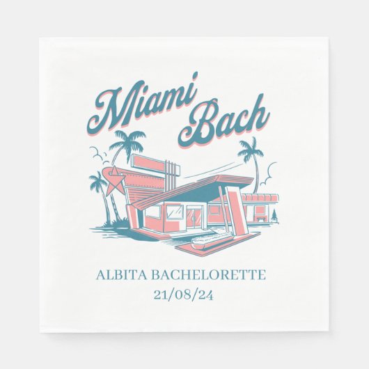 Miami-Junggeselinnen-Abschied-Retro Serviette (Vorderseite)