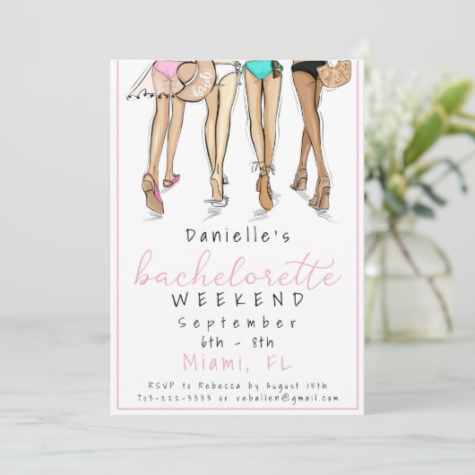 Miami Junggeselinnen-Abschied Weekend Bikini Fashi Einladung (Stehend Vorderseite)