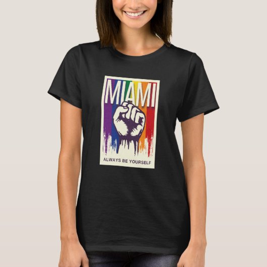Miami LGBTQ Pride Rainbow Flag Resist Fist Proud L T-Shirt (Vorderseite)