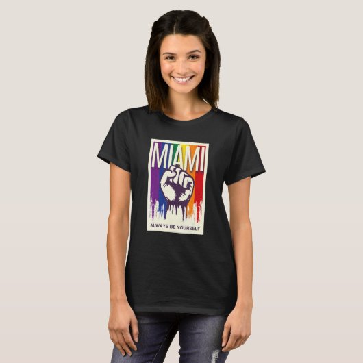 Miami LGBTQ Pride Rainbow Flag Resist Fist Proud L T-Shirt (Vorne ganz)
