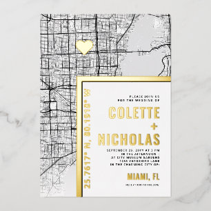 Miami Love Locator   Stadt-Themen-Hochzeit Folieneinladung