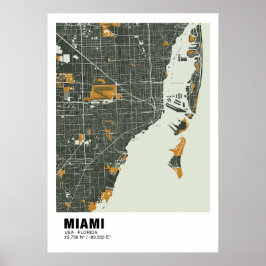 Miami Map Poster - Miami Green & Gold Karte