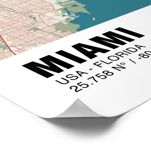 Miami Map Poster - Miami Vintag Map (Ecke)