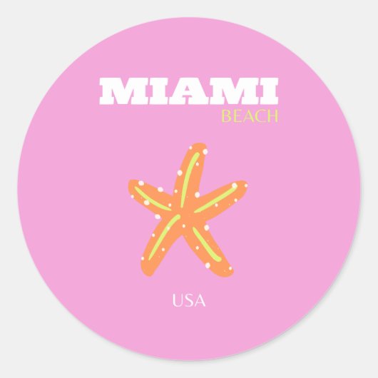 Miami, Miami Beach, Florida, Preppy, Pink, Orange Runder Aufkleber (Vorderseite)