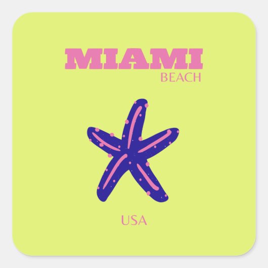 Miami, Miami Beach, Travel Art, Preppy Quadratischer Aufkleber (Vorderseite)