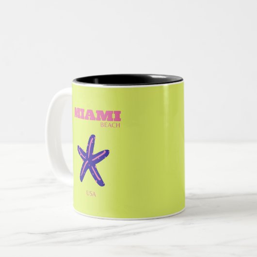 Miami, Miami Beach, Travel Art, Preppy Zweifarbige Tasse (Vorderseite Links)