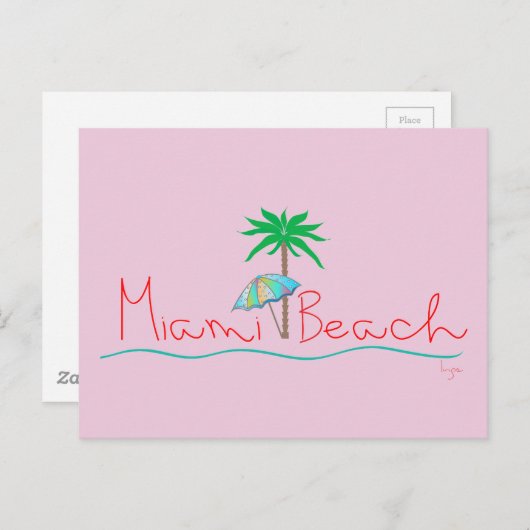 Miami mit Palm und Regenschirm Postkarte (Vorne/Hinten)