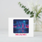 Miami Mondaufgang - Neon-Skyline Postkarte (Stehend Vorderseite)