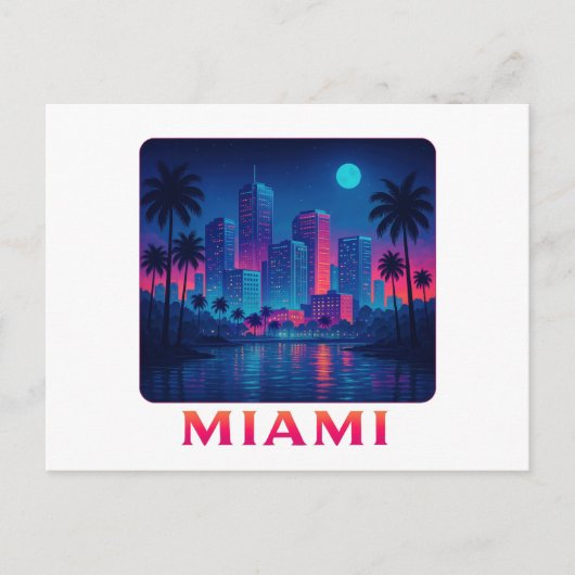 Miami Mondaufgang - Neon-Skyline Postkarte (Vorderseite)