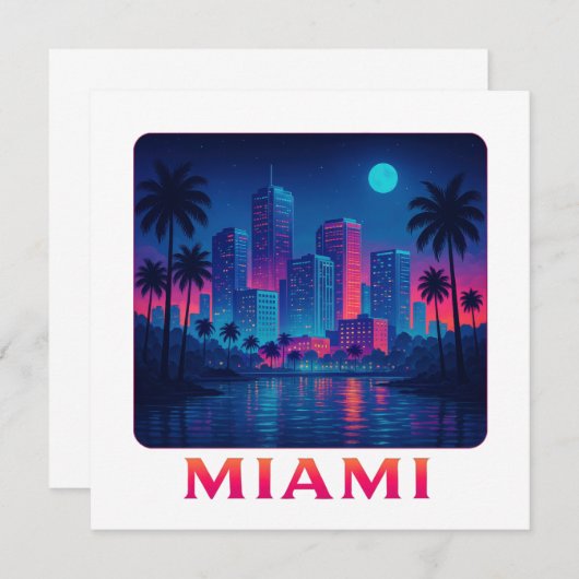 Miami Moonrise - Neon Skyline Card (Vorne/Hinten)