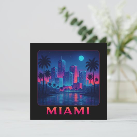 Miami Moonrise - Neon Skyline Card (Stehend Vorderseite)