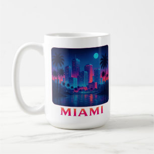 Miami Moonrise - Neon Skyline Grafik T-Shirt Kaffeetasse