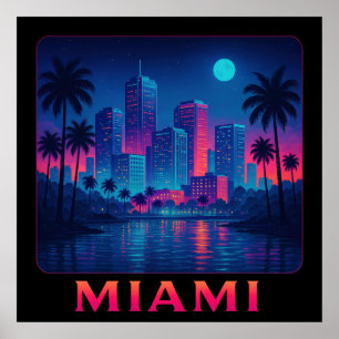 Miami Moonrise - Neon-Skyline Poster