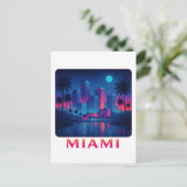 Miami Moonrise - Neon Skyline Postkarte (Stehend Vorderseite)