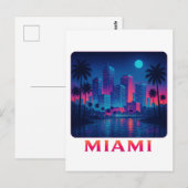 Miami Moonrise - Neon Skyline Postkarte (Vorne/Hinten)