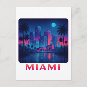 Miami Moonrise - Neon-Skyline Postkarte