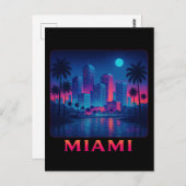 Miami Moonrise - Neon Skyline Postkarte (Vorne/Hinten)