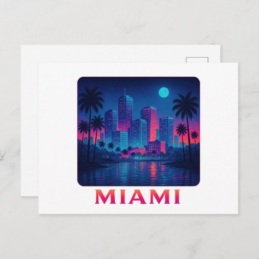 Miami Moonrise - Neon Skyline Postkarte (Vorne/Hinten)