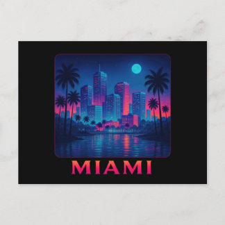 Miami Moonrise - Neon-Skyline Postkarte
